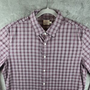 Faherty Movement Burgundy Check Button Down Shirt Mens L‎ Supima Cotton Blend
